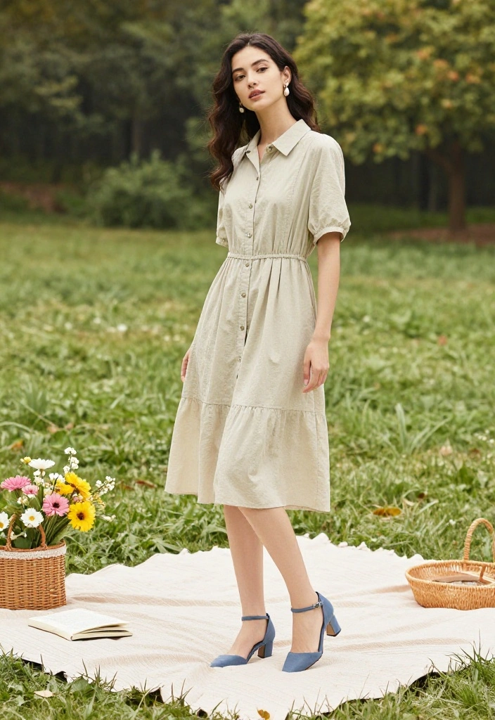 14 Blue Heels Outfit Ideas for Women Beyond Navy Suits - 11. Flowy Button-Up Dresses 1