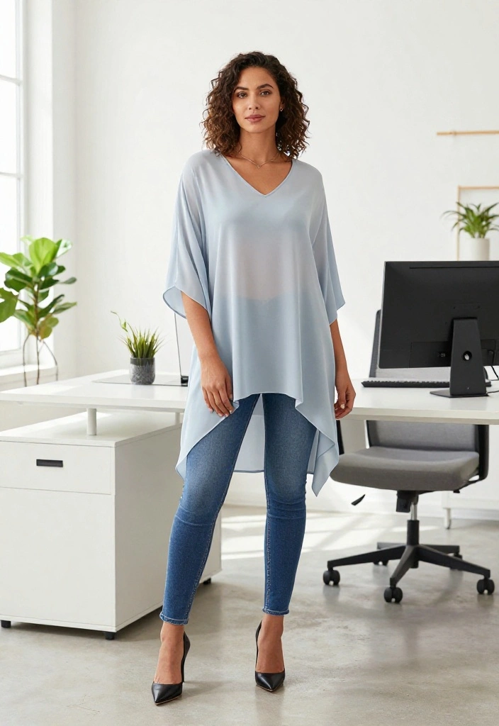 14 Flowy Tops Outfit Ideas for Women That Balance Volume Without Looking Shapeless - 4. Flowy Tunic with Slim-Fit Jeans 1