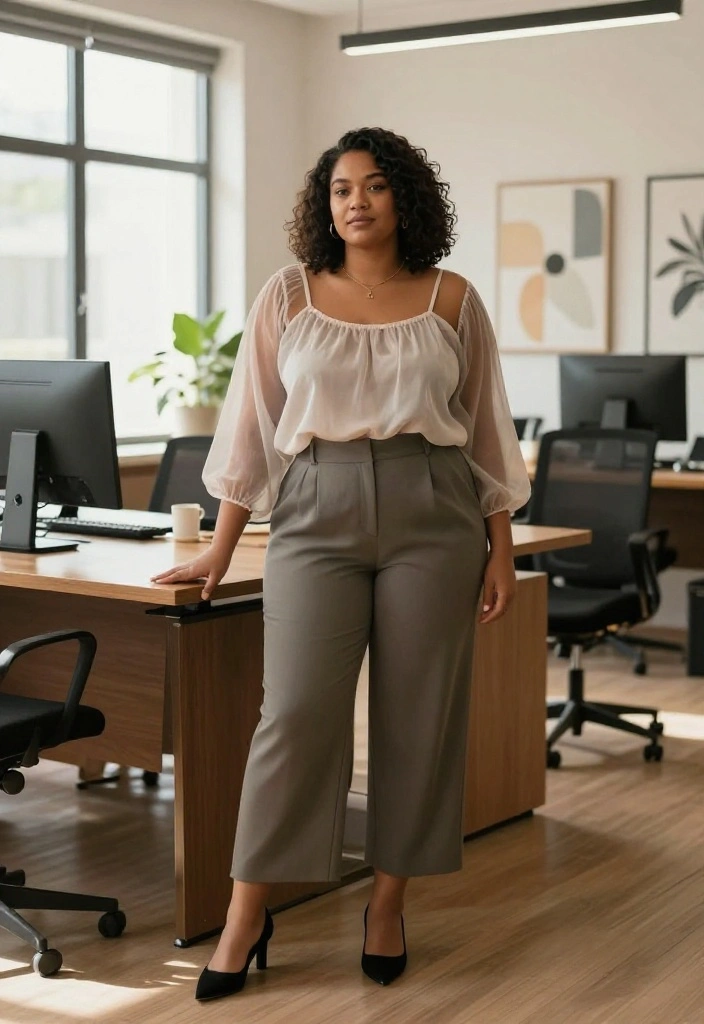 14 Flowy Tops Outfit Ideas for Women That Balance Volume Without Looking Shapeless - 8. Sheer Flowy Blouse with Culottes 1