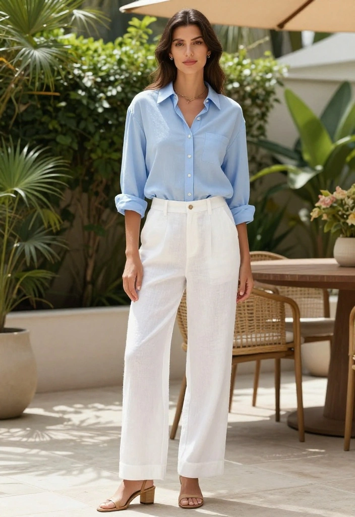14 Linen Pants Outfit for Women That Transition Seamlessly - 1. Classic White Linen Pants & Crisp Button-Up 1