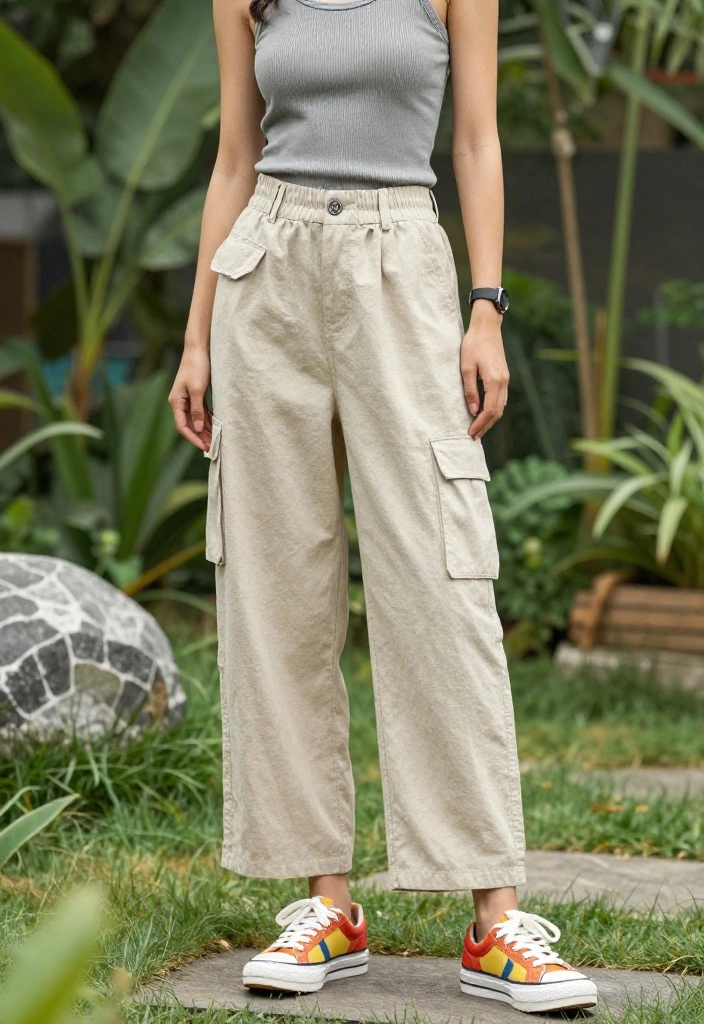 14 Linen Pants Outfit for Women That Transition Seamlessly - 11. Utility Linen Pants with Tank and Sneakers 1