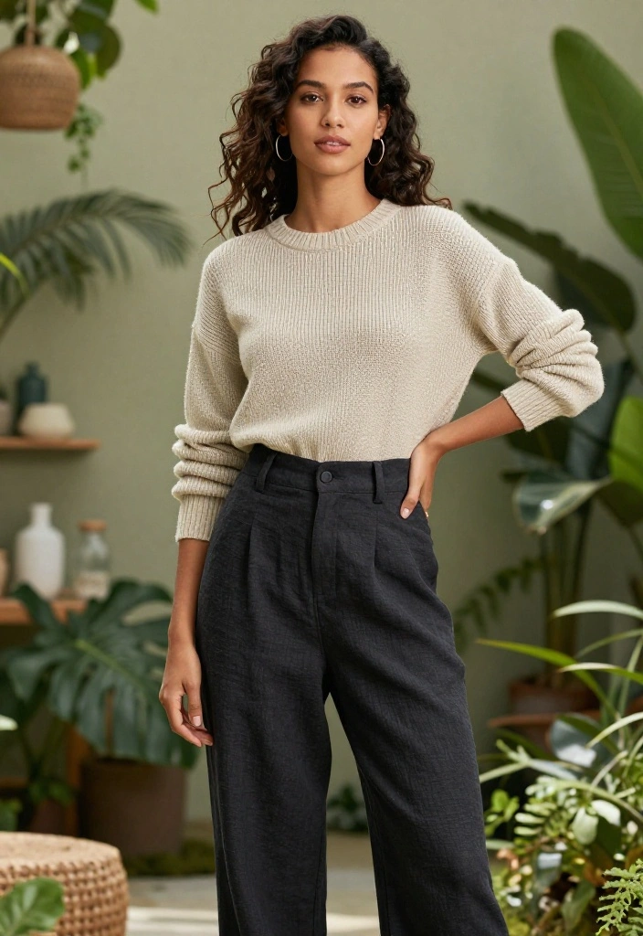 14 Linen Pants Outfit for Women That Transition Seamlessly - 7. Linen Trousers with Cropped Sweater 1