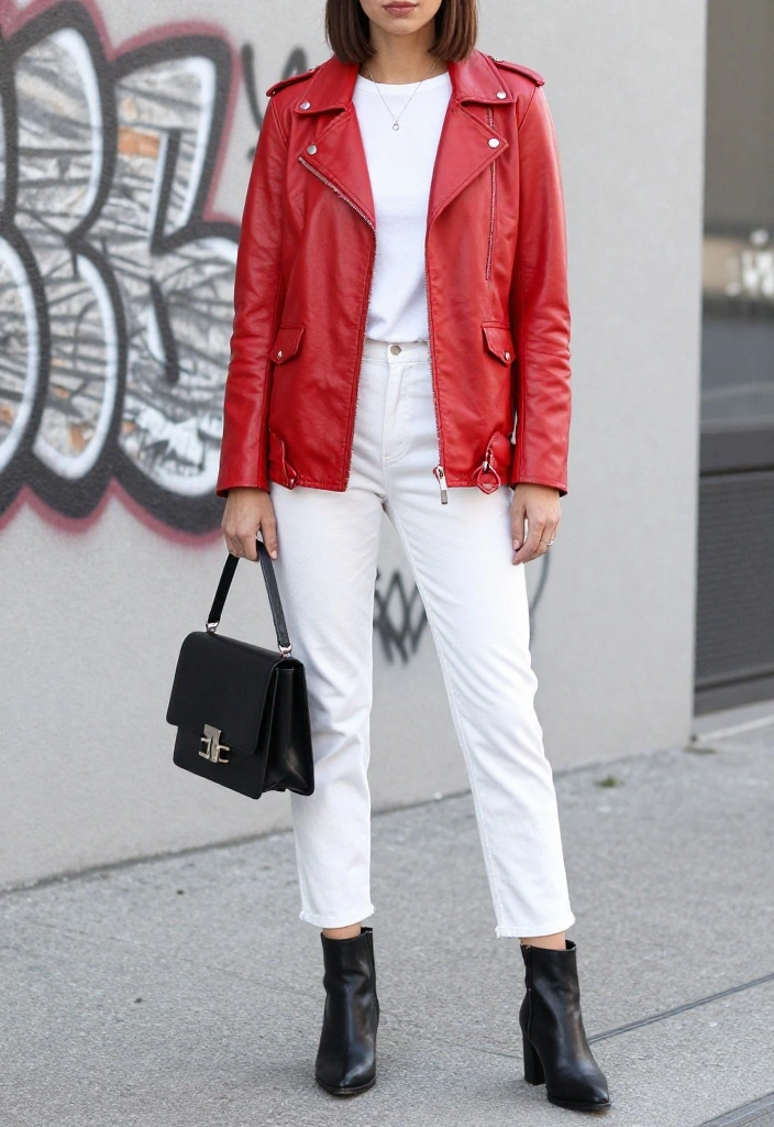 14 Red Leather Jacket Outfit Ideas for Women That Edge Up Any Look - 7. Street Style Minimalism 1