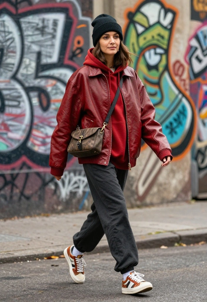 14 Red Leather Jacket Outfit Ideas for Women That Edge Up Any Look - 8. Effortlessly Layered for Chill Days 1