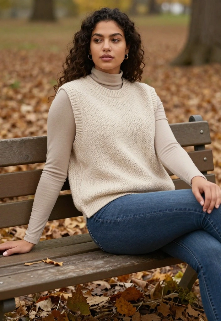 14 Sleeveless Vest Outfit Inspirations for Women That Layer - 9. Layered and Cozy with a Knitted Vest 1