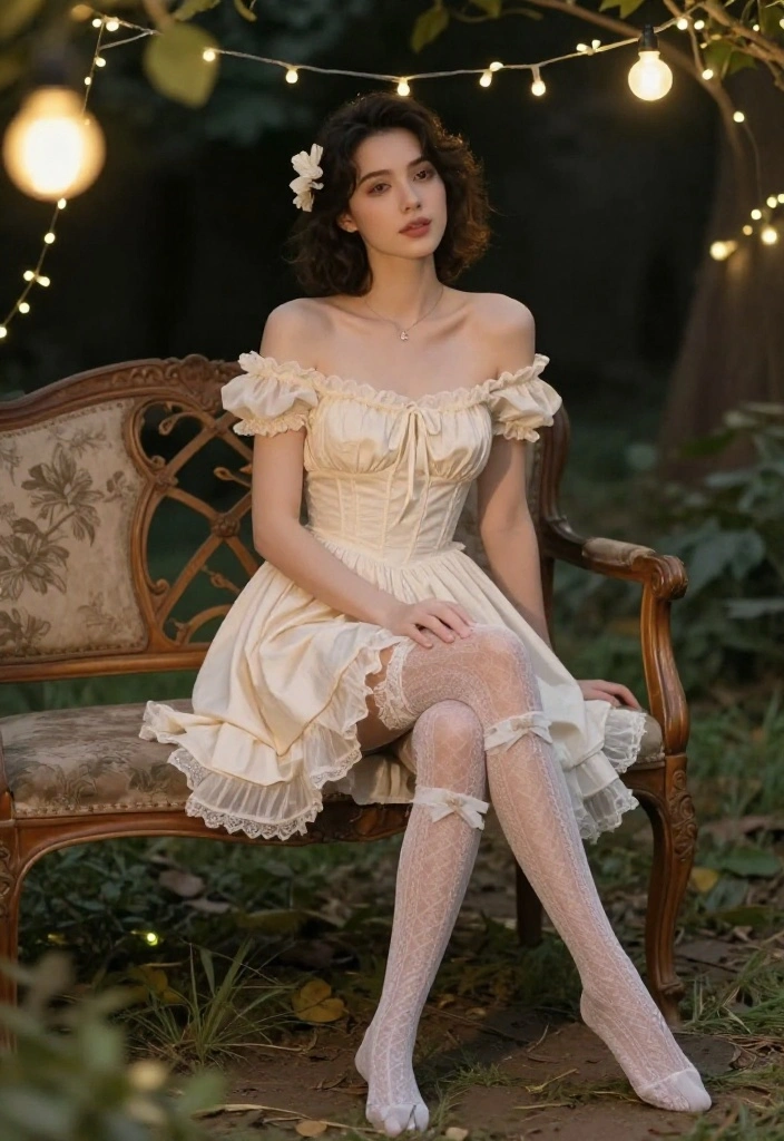 14 Stockings Outfit Classy Ideas for Women for Date Night & Events - 8. Off-Shoulder Dress with Vintage-Style Stockings 1