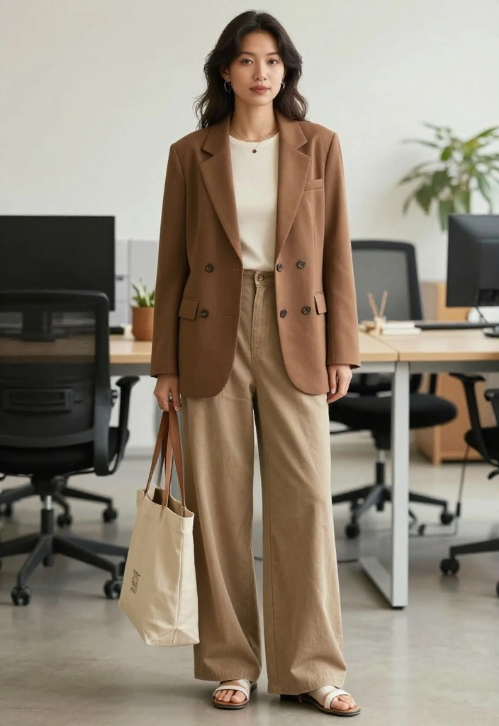 14 Women Blazer Outfit Ideas That Work for Office and Dinner - 2. Earthy Tones for a Relaxed Vibe 1
