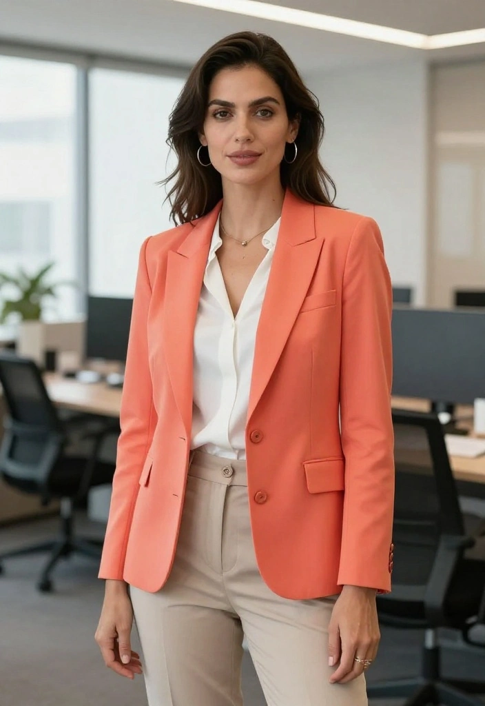 14 Women Blazer Outfit Ideas That Work for Office and Dinner - 8. Blazer with a Pop of Color 1