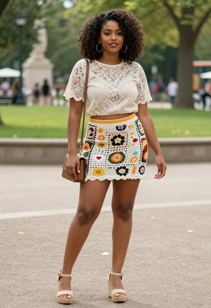 15 Crochet Skirt Outfits That Transition From Day to Night - 14. The Playful Mini Crochet Skirt 1