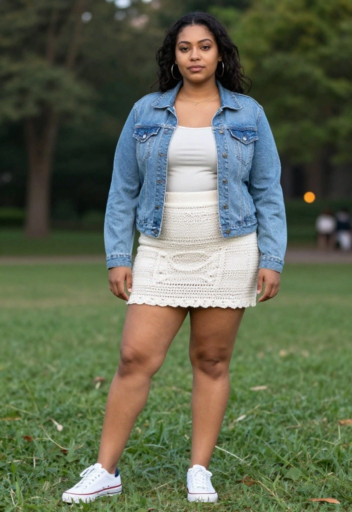 15 Crochet Skirt Outfits That Transition From Day to Night - 6. Day to Night in Denim 1