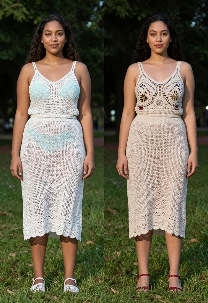 15 Crochet Skirt Outfits That Transition From Day to Night - 9. Crochet Skirt with a Tunic 1