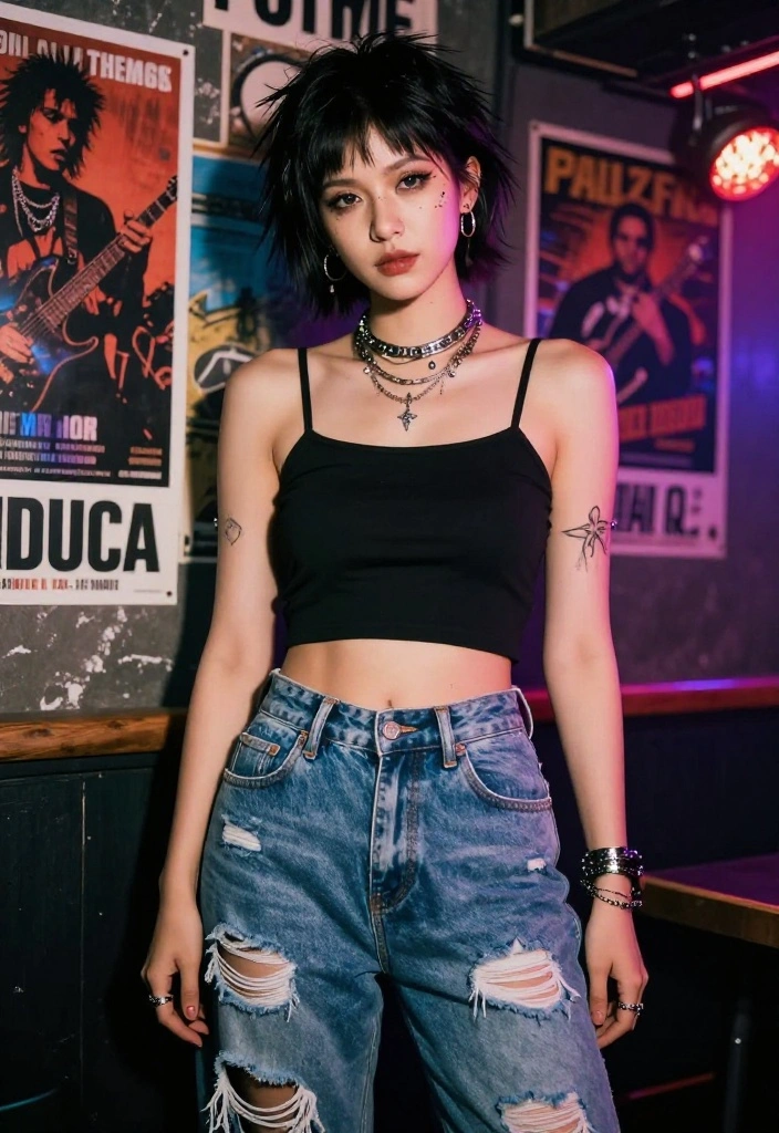 15 Emo Concert Outfit Ideas for Women That Look Authentic Not Costume - 2. Grunge-Chic: Distressed Jeans and Crop Tops 1