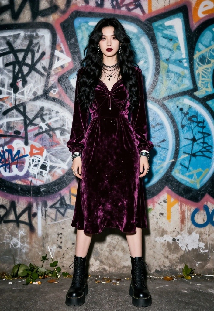 15 Emo Concert Outfit Ideas for Women That Look Authentic Not Costume - 3. Vintage Velvet Dresses with Band Accessories 1