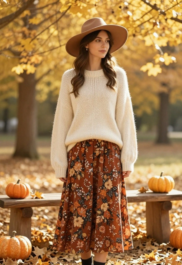 15 Fall Engagement Pictures Outfit Ideas That Look Timeless - 1. Cozy Knit Sweater and Floral Maxi Skirt 1