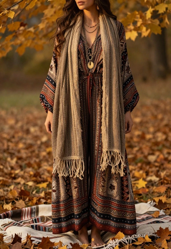 15 Fall Engagement Pictures Outfit Ideas That Look Timeless - 4. Bohemian Jumpsuit with Layered Accessories 1