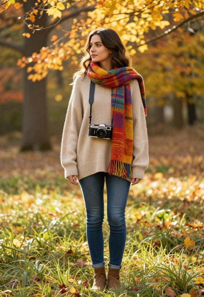 15 Fall Engagement Pictures Outfit Ideas That Look Timeless - 7. Warm Earthy Layers with a Pop of Color 1