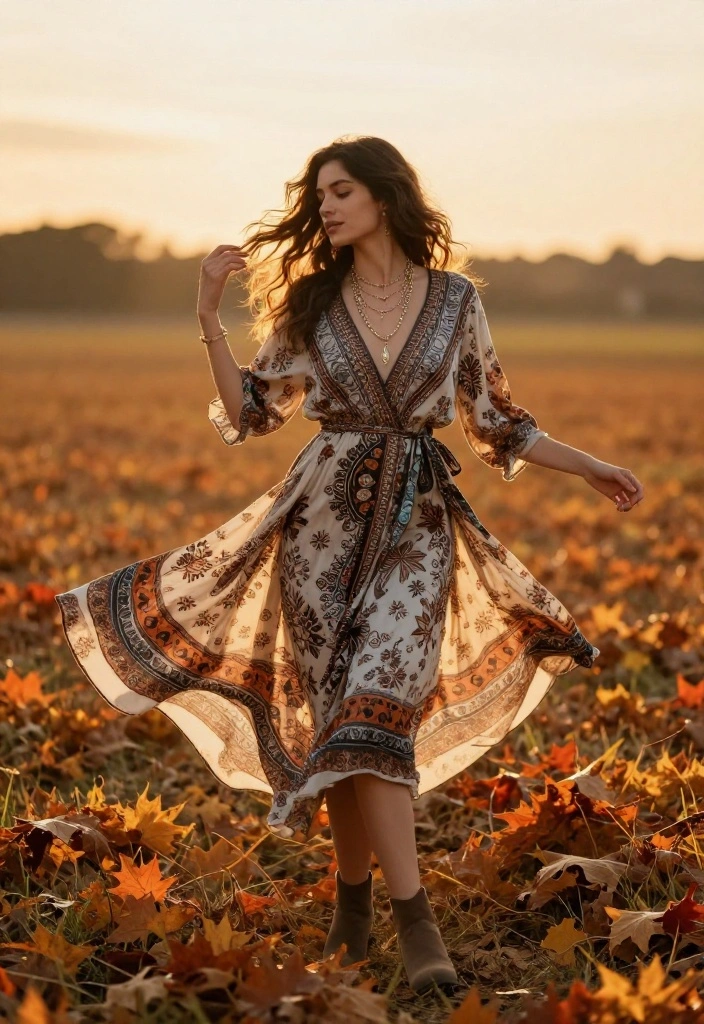 15 Fall Engagement Pictures Outfit Ideas That Look Timeless - 9. Flowy Wrap Dress with Bohemian Prints 1