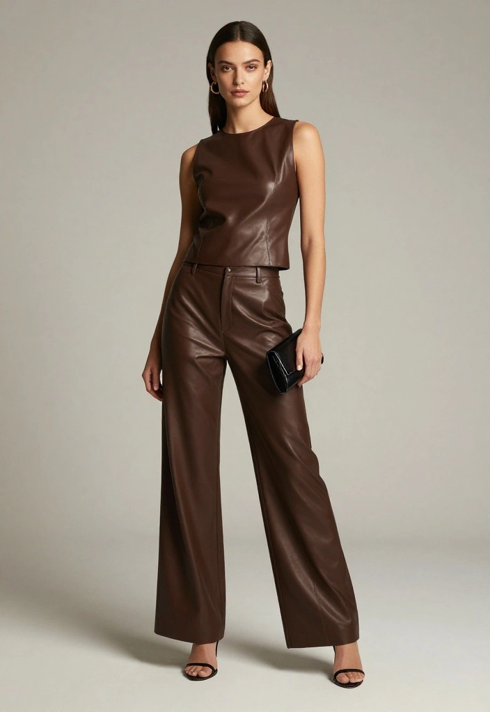 15 Leather Top Outfit Ideas for Women That Look Edgy But Not Costume-Like - 8. Leather Tunic Top with Wide-Leg Pants 1