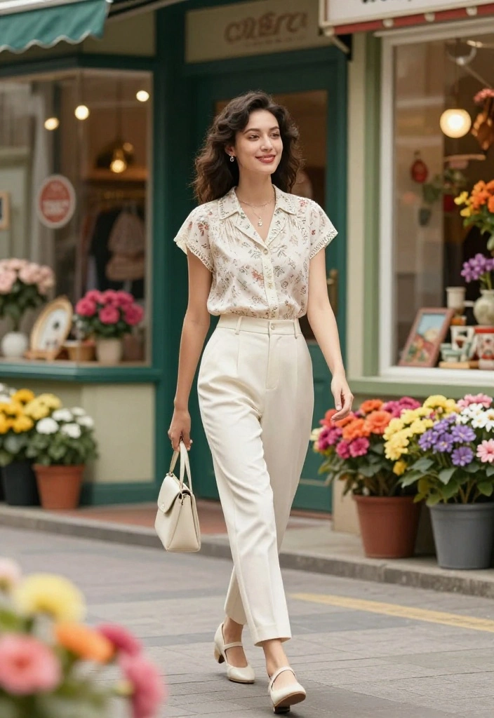 15 Off White Trousers Outfit Ideas for Women That Don't Show Stains - 13. Retro Inspired 1
