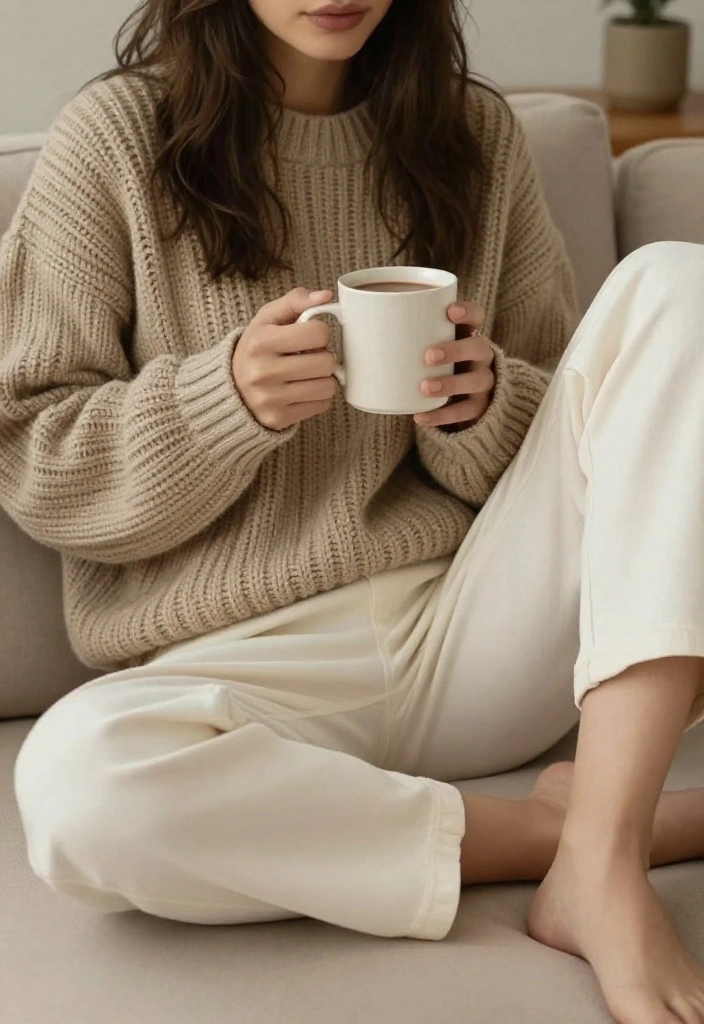 15 Off White Trousers Outfit Ideas for Women That Don't Show Stains - 14. Cozy Knitwear 1