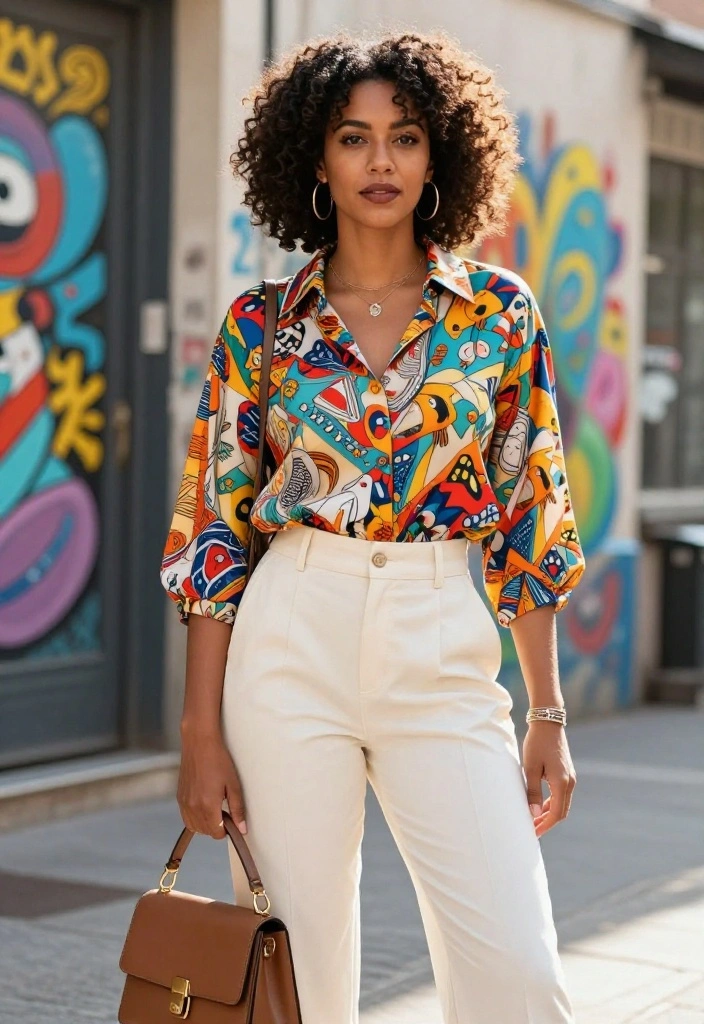 15 Off White Trousers Outfit Ideas for Women That Don't Show Stains - 3. Playful Prints and Textures 1
