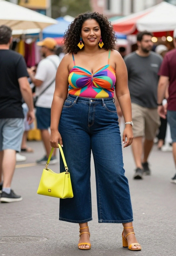 15 Palazzo Jeans Outfit Ideas for Women That Aren't Too Casual - 11. Statement Accessories and Bold Colors 1