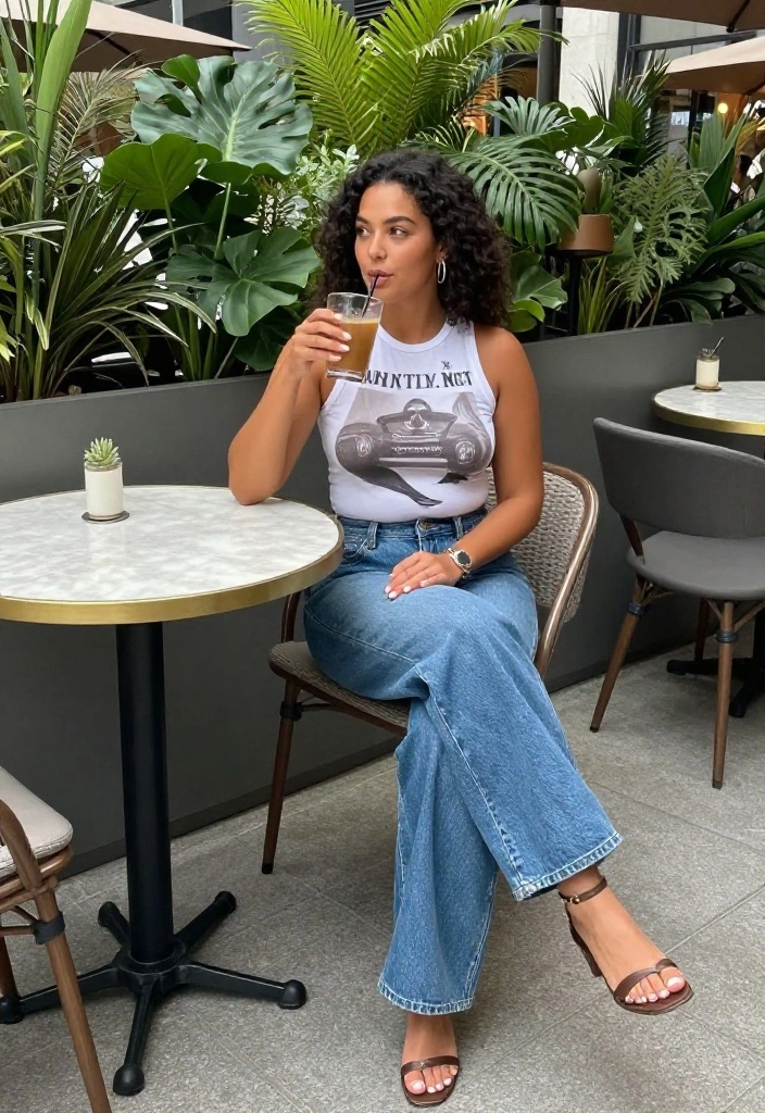 15 Palazzo Jeans Outfit Ideas for Women That Aren't Too Casual - 5. Casual Chic with a Graphic Tee 1