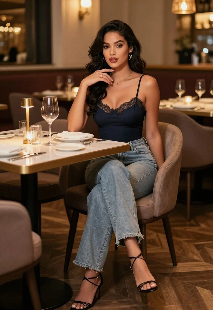 15 Palazzo Jeans Outfit Ideas for Women That Aren't Too Casual - 6. Elegant Camisole for a Night Out 1