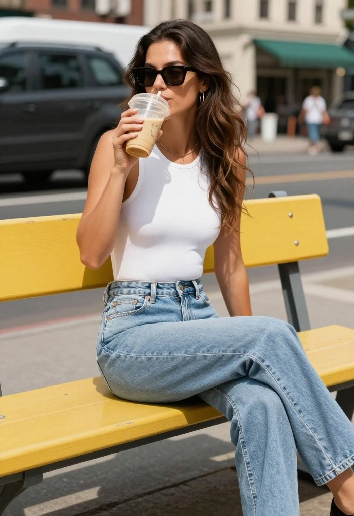 15 White Bodysuit Outfit Ideas for Women That Hide Sweat & Stains - 14. Relaxed Fit with Baggy Jeans 1