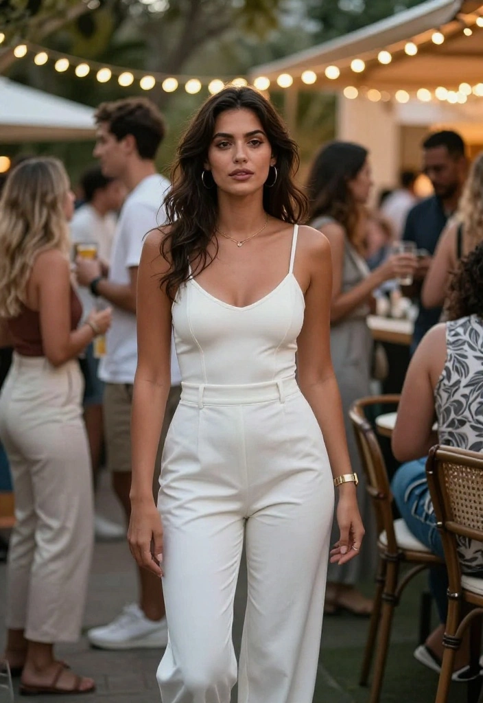 15 White Bodysuit Outfit Ideas for Women That Hide Sweat & Stains - 15. Stylish Comfort with a Jumpsuit 1