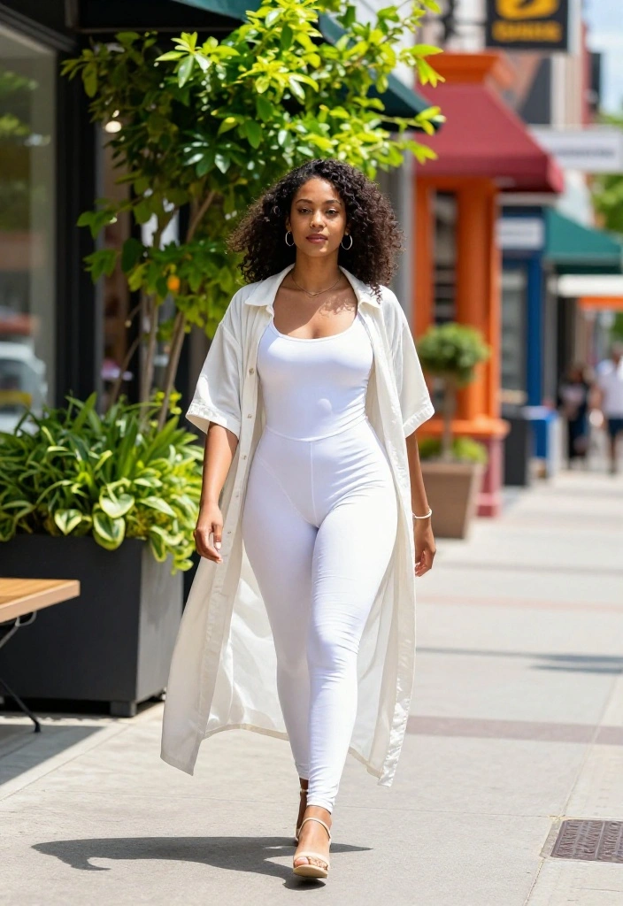 15 White Bodysuit Outfit Ideas for Women That Hide Sweat & Stains - 9. Layered Look with a Lightweight Duster 1