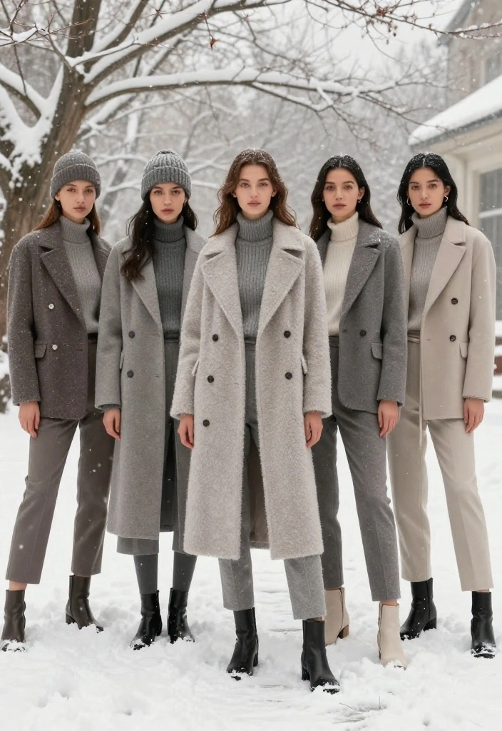 15 Winter Wonderland Outfit Ideas for Women for Photos - 11. Monochrome Looks with Layering 1