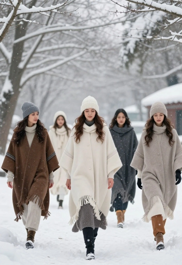 15 Winter Wonderland Outfit Ideas for Women for Photos - 13. Layering with Capes and Ponchos 1