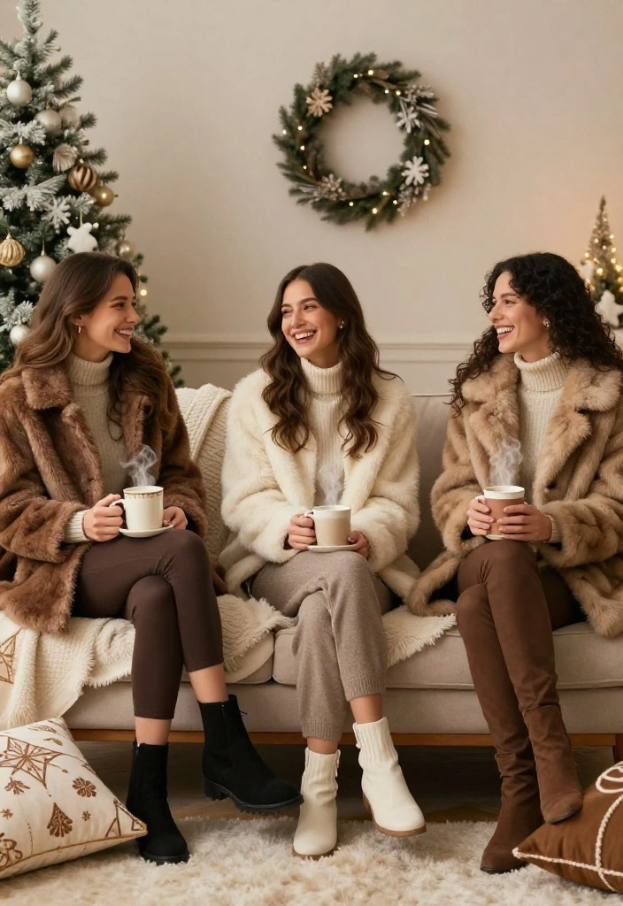 15 Winter Wonderland Outfit Ideas for Women for Photos - 3. Faux Fur Coats over Cozy Knits 1