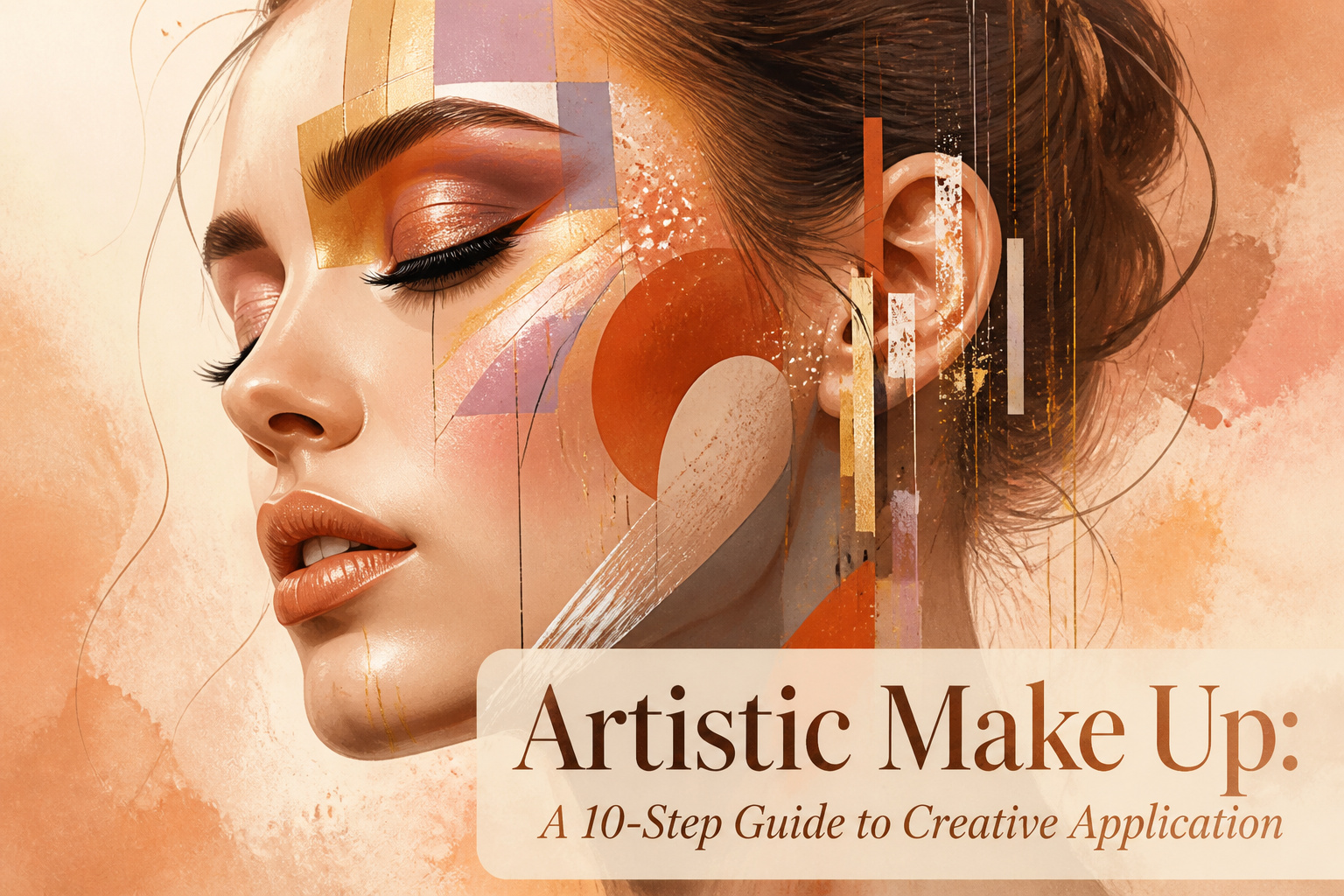 Model demonstrating artistic makeup application at a vanity.