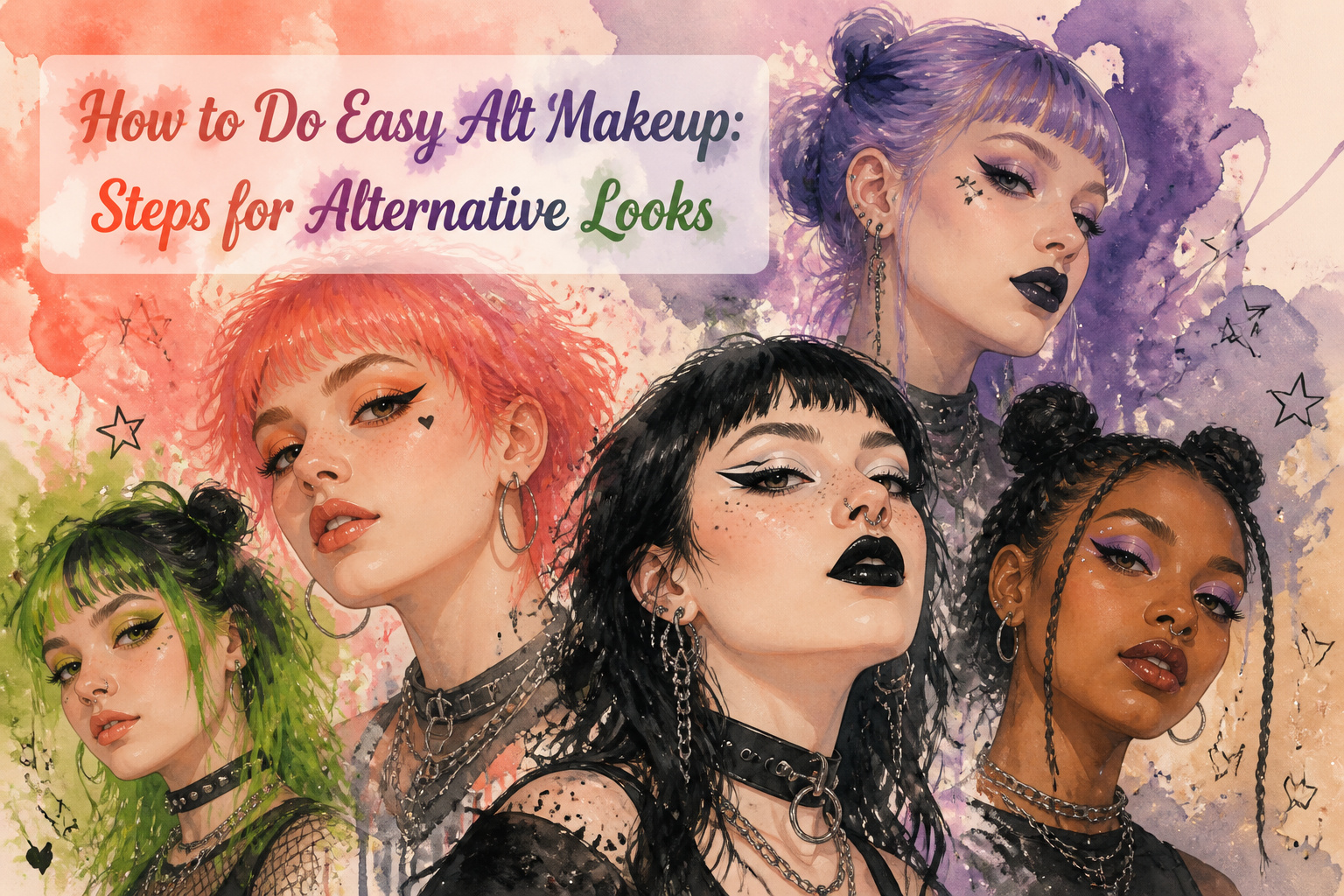 Model displaying an alternative makeup look with vivid colors and striking features.