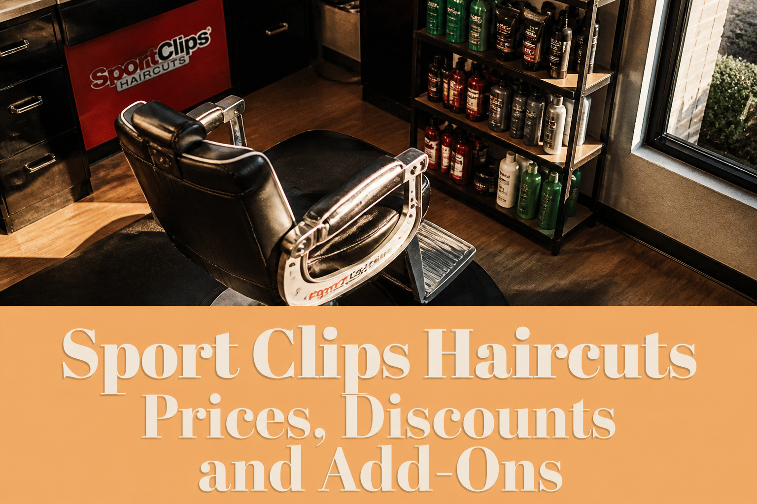 Sport Clips logo with a modern salon background.