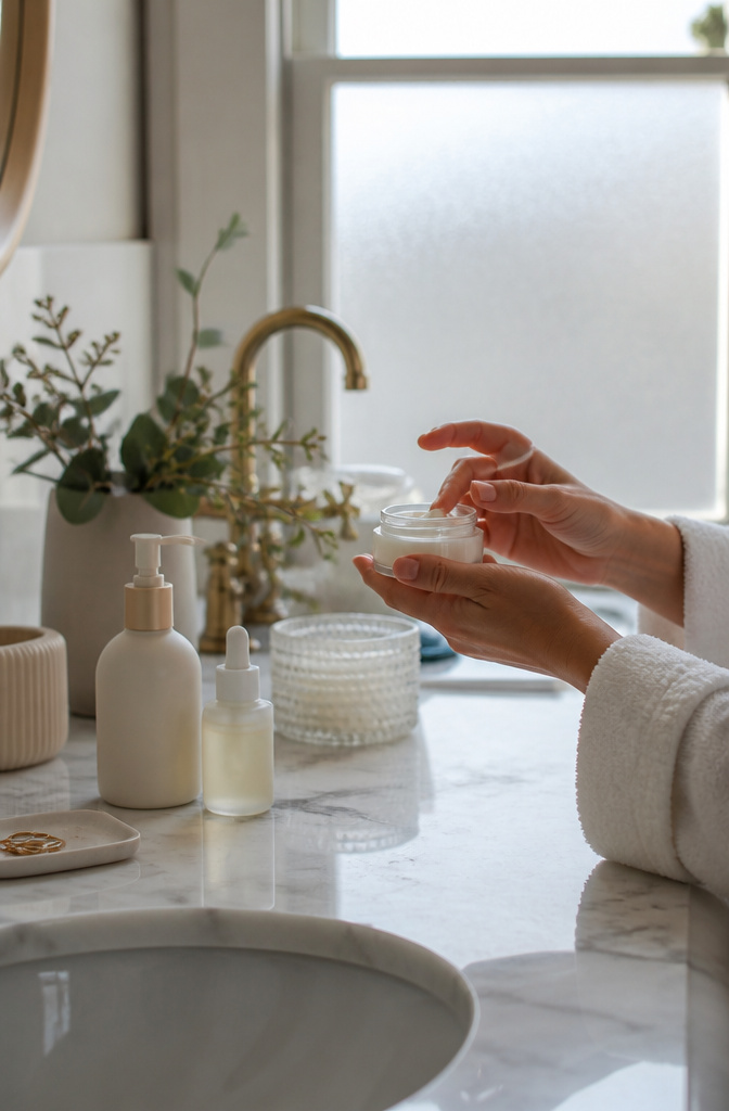 Natural Basic Makeup: A 10-Step Guide for 2026 2 Marble countertop with a gentle cleanser and hydrating moisturizer.