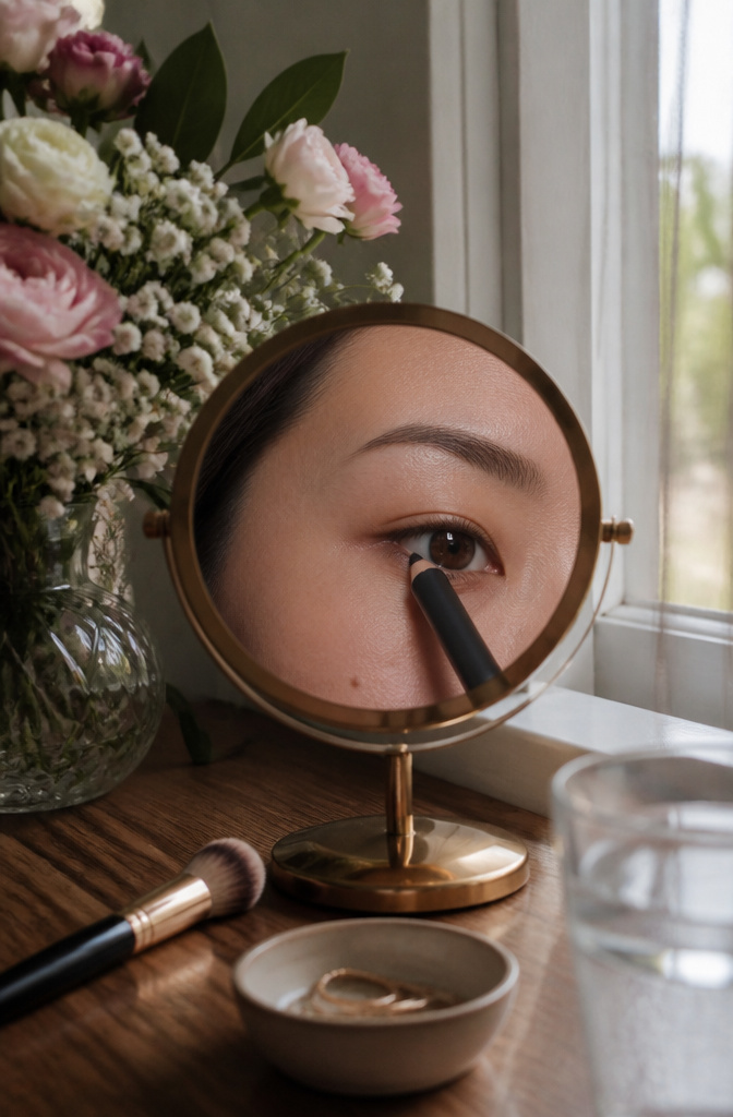 12 Hooded Eyes Makeup Styles That Keep Color Visible 2 Model's eyes with black liner applied on the upper waterline.