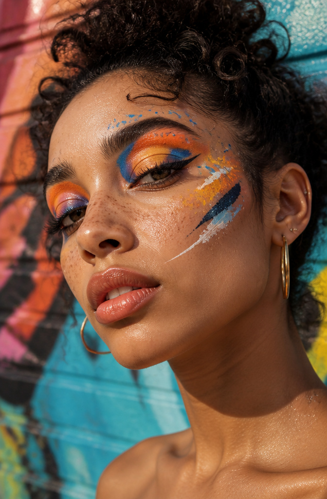 Artistic Make Up: A 10-Step Guide to Creative Application 11 Model showcasing an artistic makeup look with confidence.