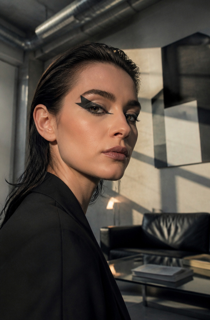 Dark Makeup Looks: 20 Bold Eye Styles for 2026 11 Model demonstrating geometric shapes in dark makeup.
