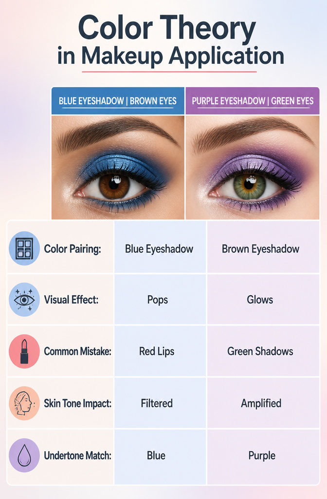 Artistic Make Up: A 10-Step Guide to Creative Application 13 Graphic explaining color theory in makeup application.