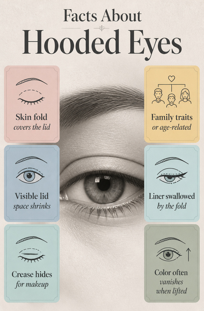12 Hooded Eyes Makeup Styles That Keep Color Visible 14 Information graphic explaining the features of hooded eyes.