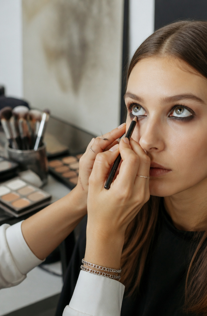 Dark Makeup Looks: 20 Bold Eye Styles for 2026 14 Model with smoky under-eye makeup in a studio setting.
