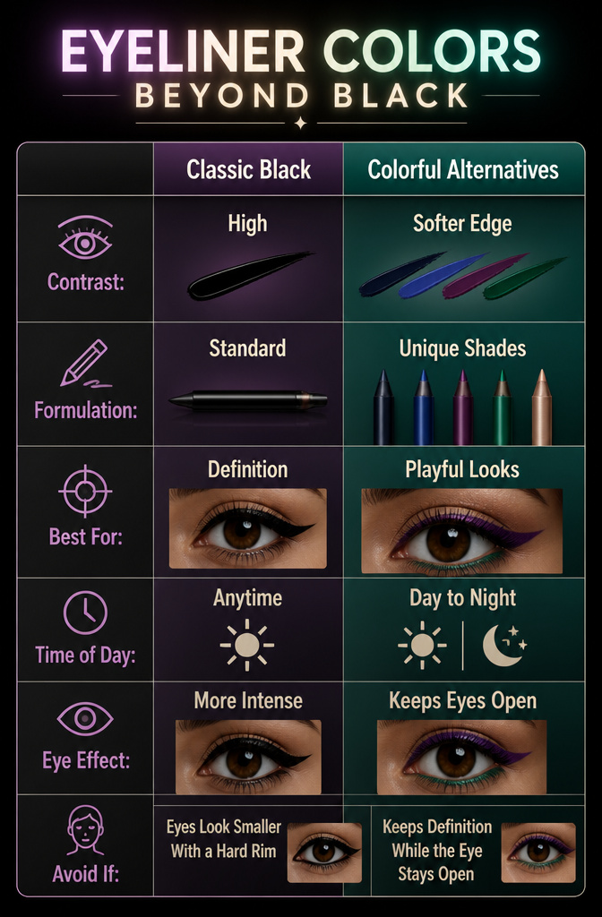 11 Fun Makeup Ideas for Brown Eyes in 2026 15 Information image on eyeliner colors for brown eyes.