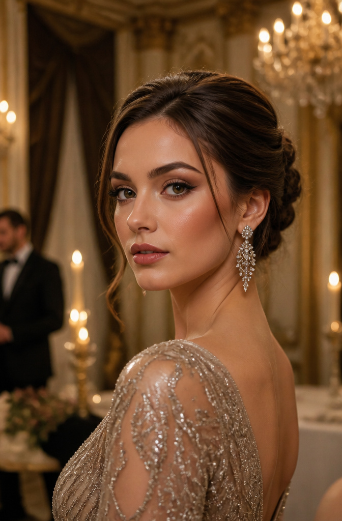 16 Cool Makeup Designs for 2026: From Ocean Eyes to Soft Glam 16 Model with formal makeup featuring soft browns and classic eye definition.