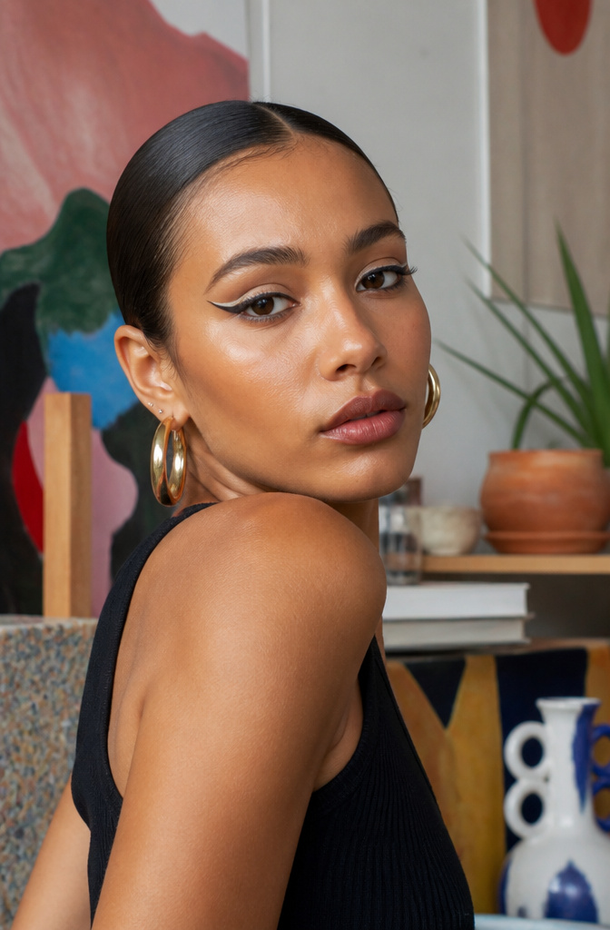 Dark Makeup Looks: 20 Bold Eye Styles for 2026 17 Model showcasing two-tone liner in her makeup.