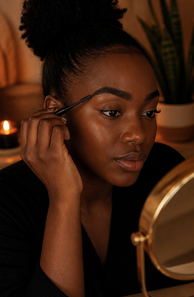 20 Black Makeup Looks for Every Mood and Moment 3 A close-up of a model's well-defined brows.
