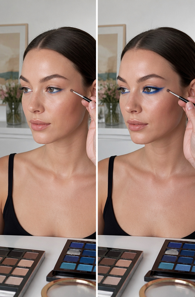 12 Hooded Eyes Makeup Styles That Keep Color Visible 3 Model demonstrating reverse eyeliner technique on the lower lash line.