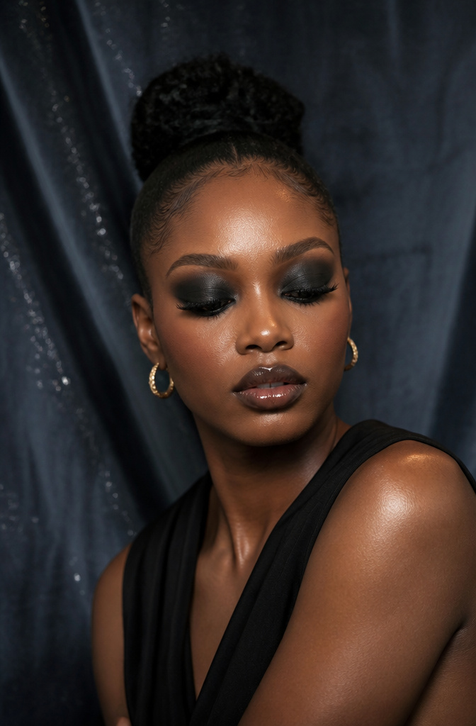 20 Black Makeup Looks for Every Mood and Moment 21 A model with total black eyeshadow from lid to brow.